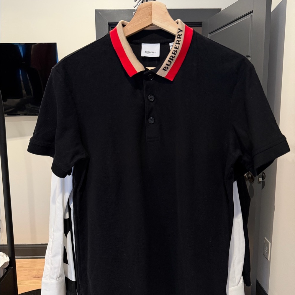 Burberry Polo Shirt in Black with Red and Tan Accents